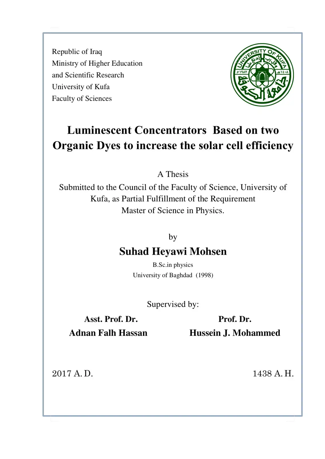 غلاف كتاب Luminescent Concentrators Based on two Organic Dyes to increase the solar cell efficiency