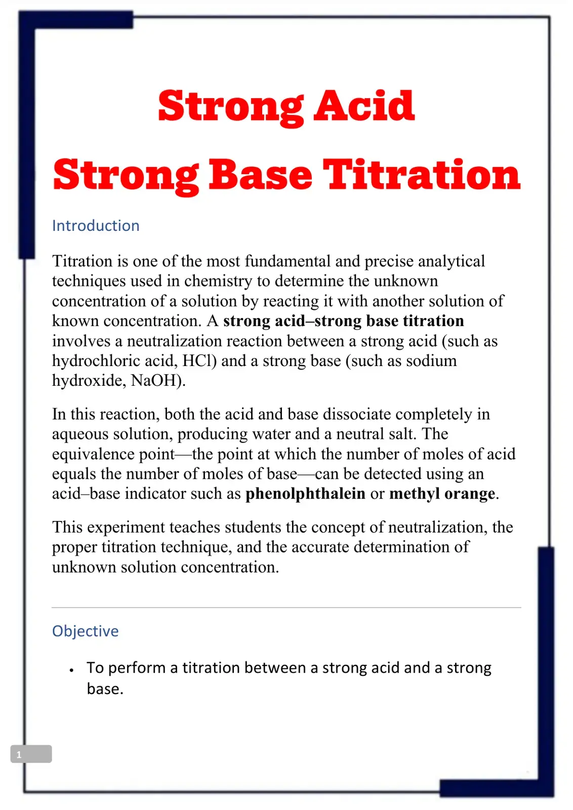 غلاف كتاب Strong Acid Strong Base Titration