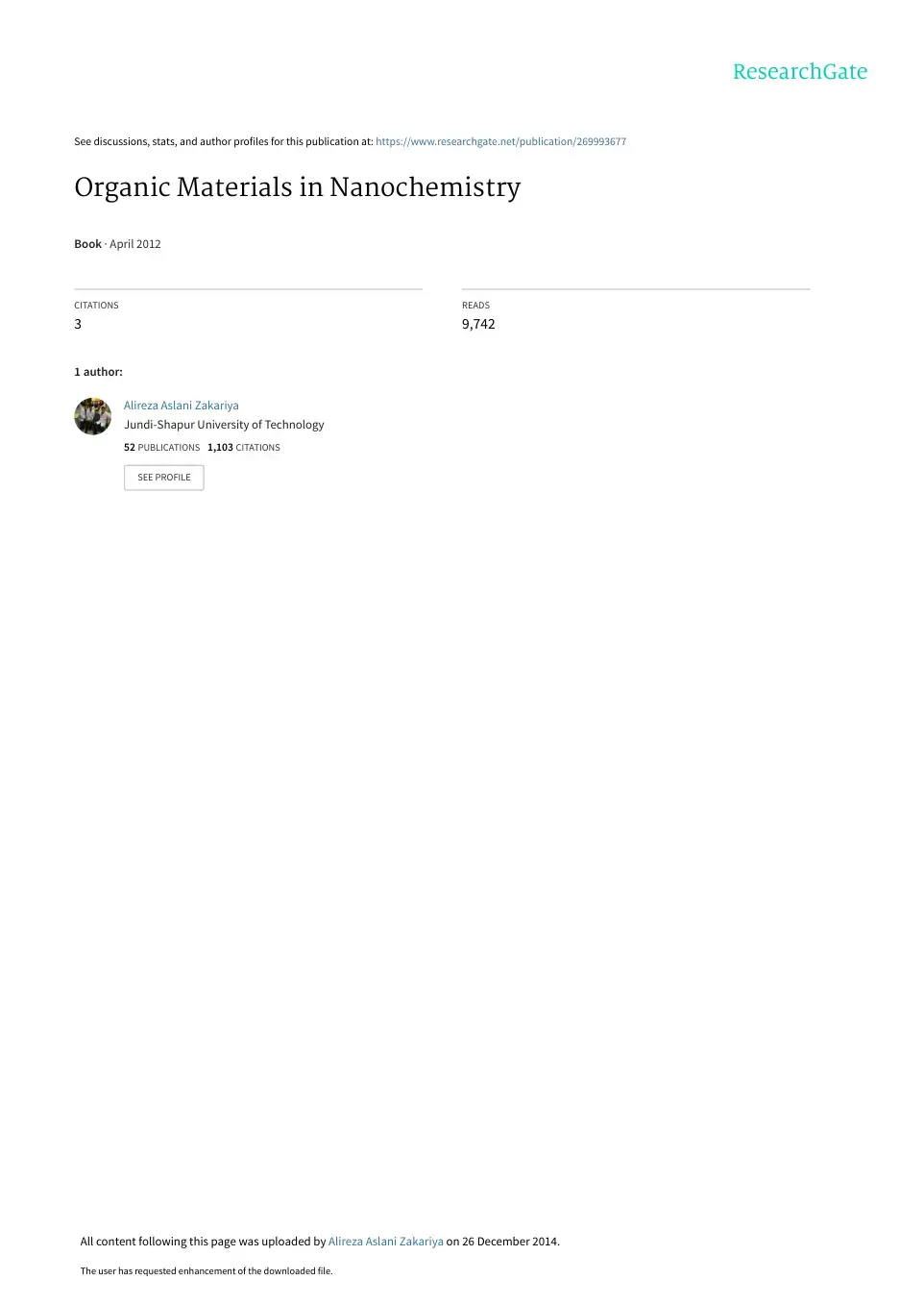 غلاف كتاب Organic Materials in Nanochemistry