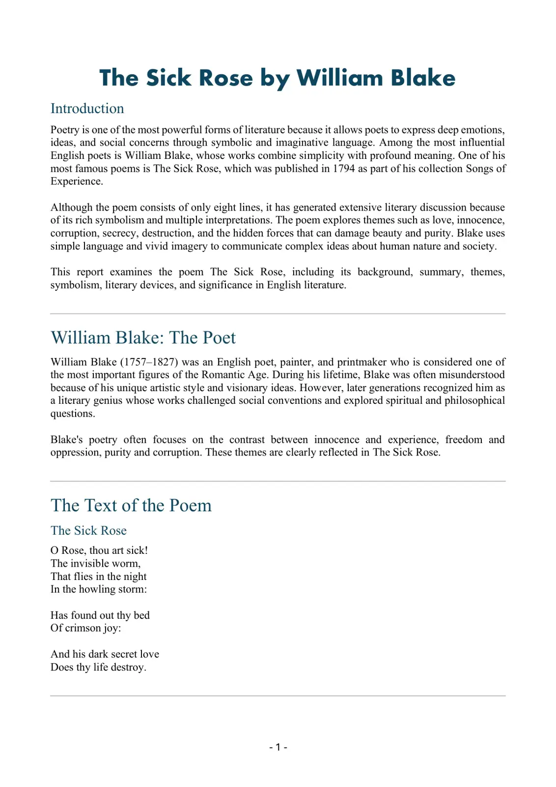 غلاف كتاب The Sick Rose by William Blake