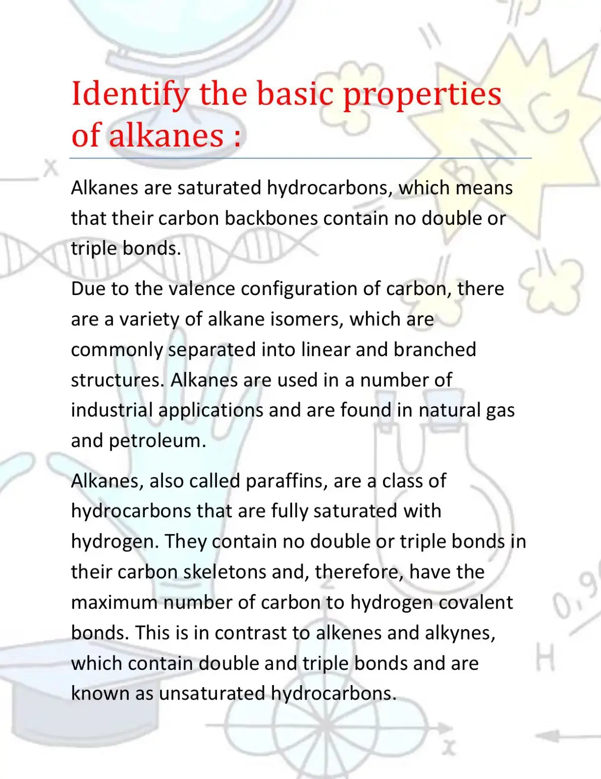غلاف كتاب Identify the basic properties of alkanes :