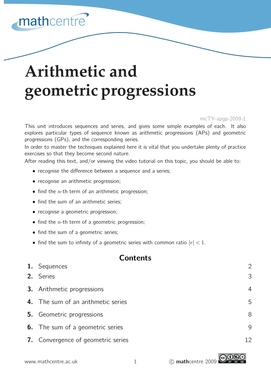 غلاف كتاب Arithmetic and Geometric Progressions