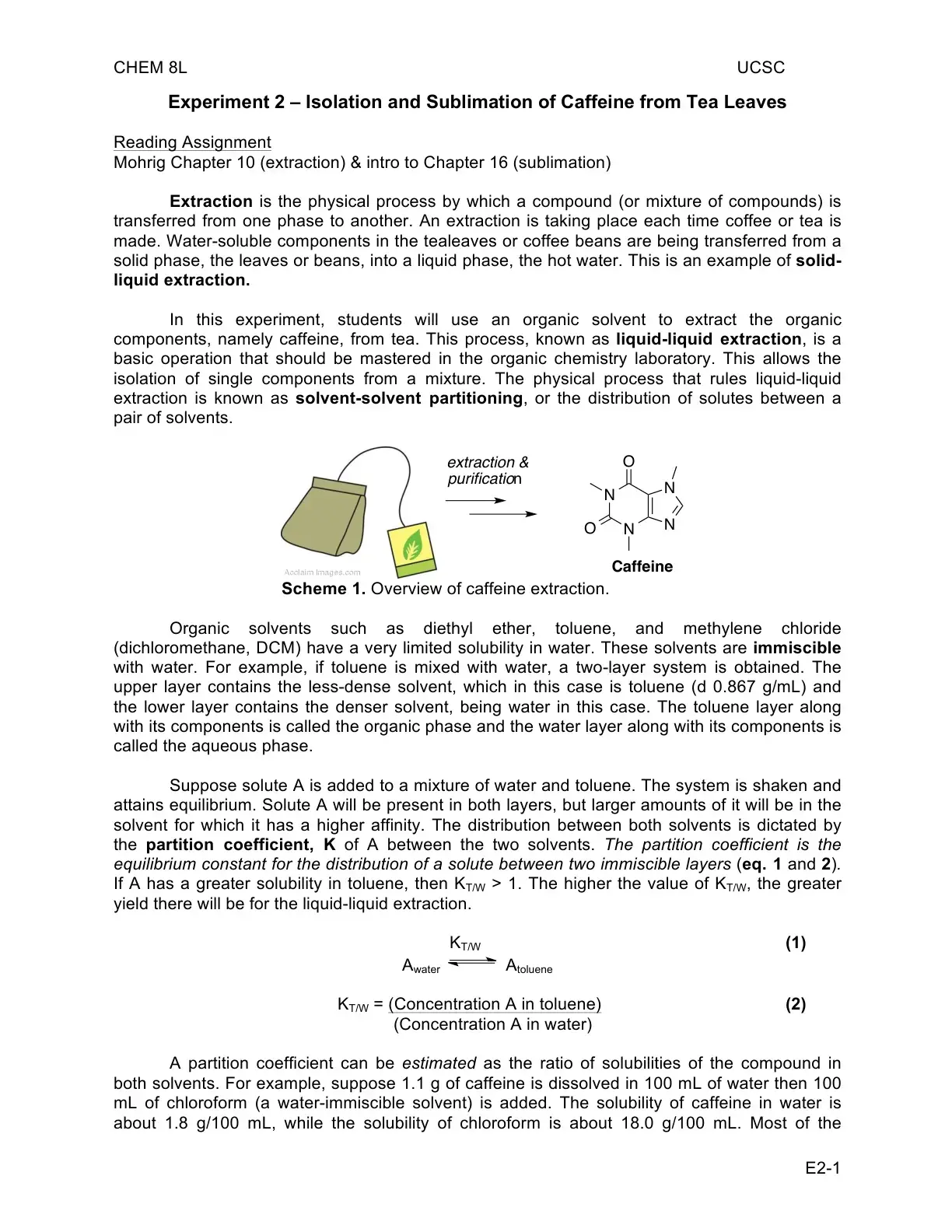 غلاف كتاب Experiment 2 - Isolation and Sublimation of Caffeine from Tea Leaves