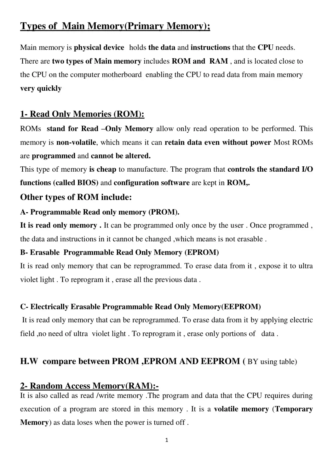 غلاف كتاب Types of Main Memory