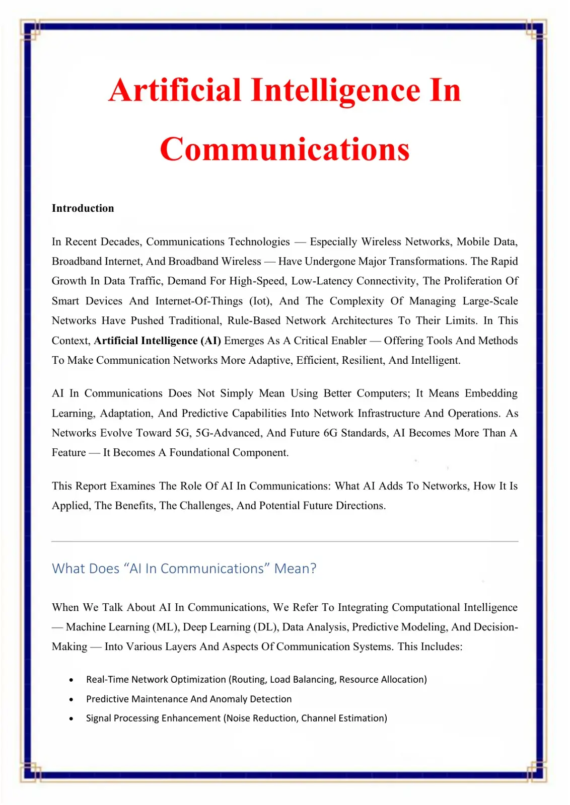 غلاف كتاب Artificial Intelligence In Communications