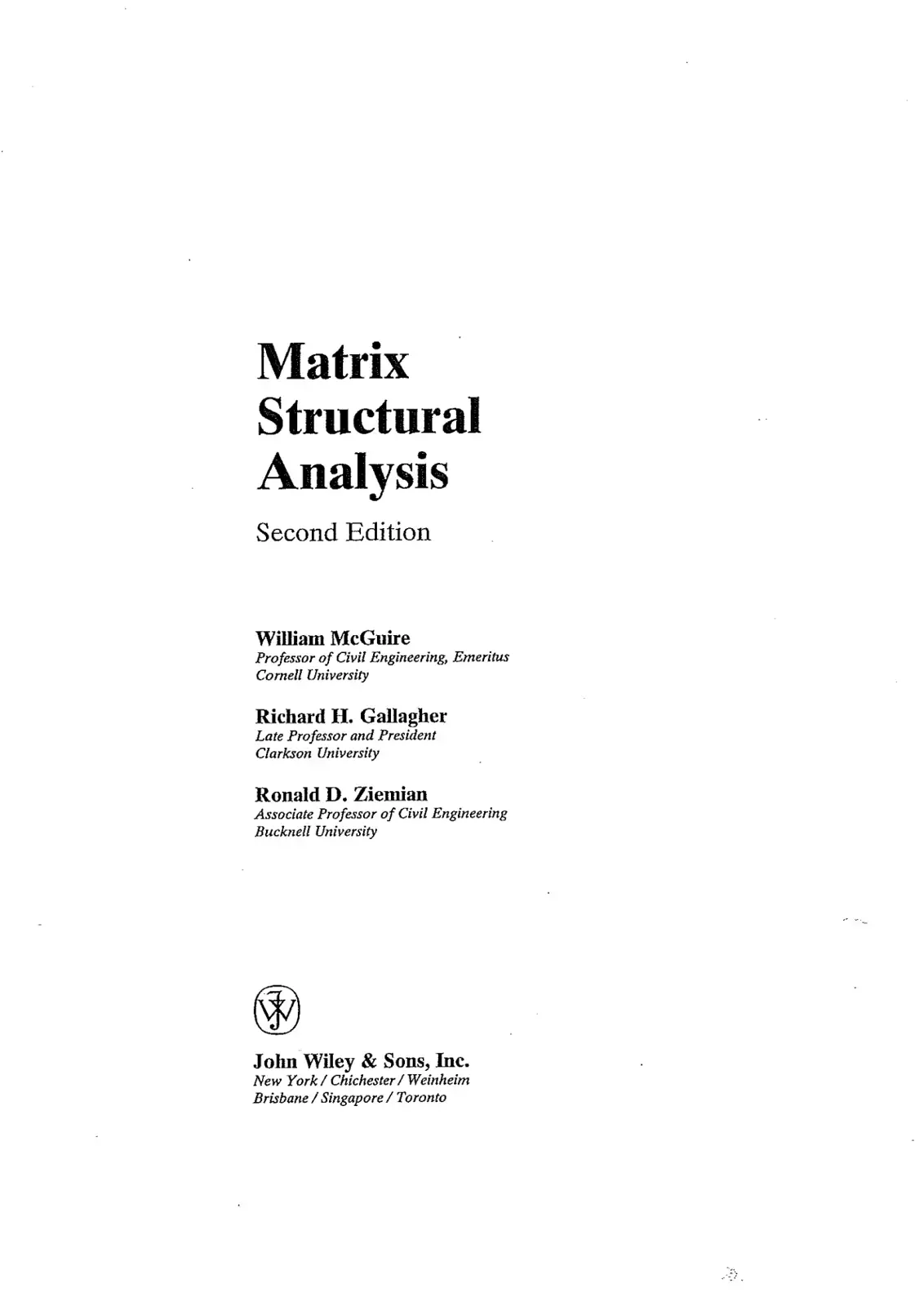 غلاف كتاب Matrix Structural Analysis