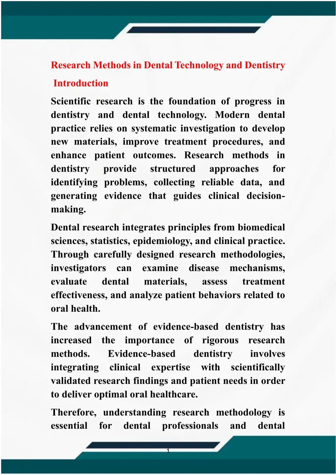 غلاف كتاب Research Methods in Dental Technology and Dentistry