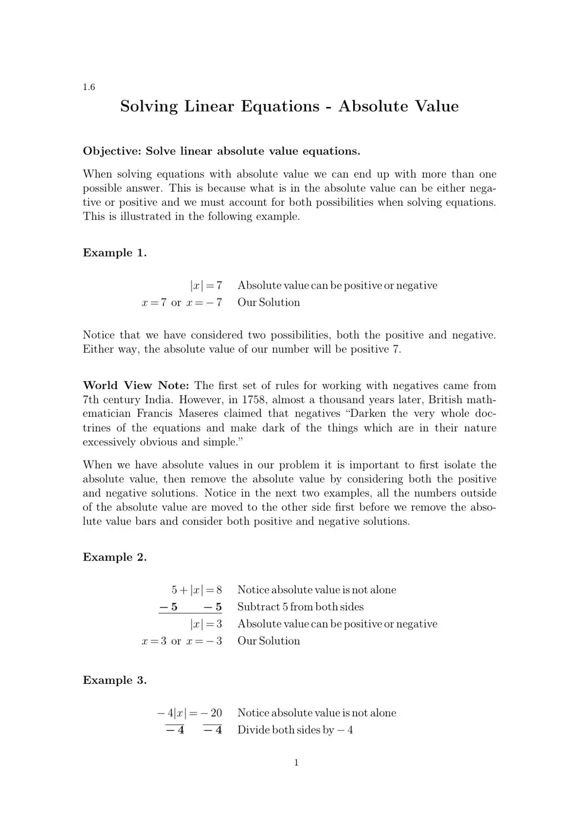 غلاف كتاب 1.6 Solving Linear Equations - Absolute Value