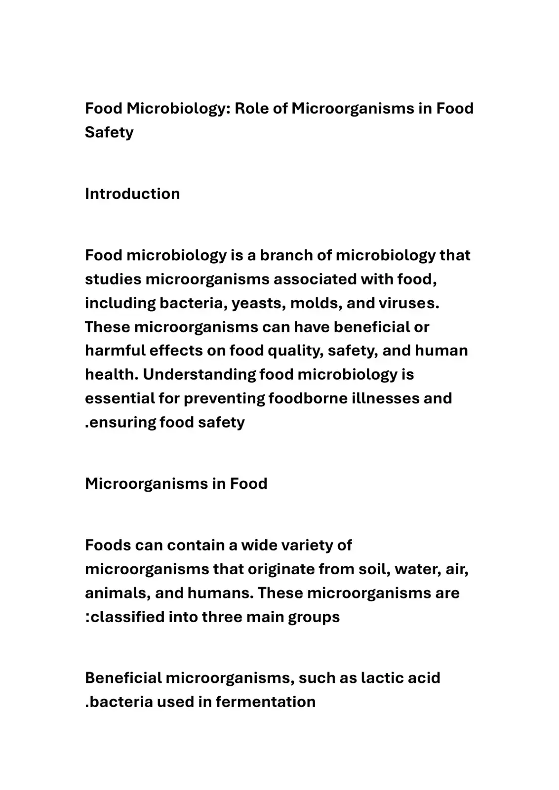 غلاف كتاب Food Microbiology: Role of Microorganisms in Food Safety