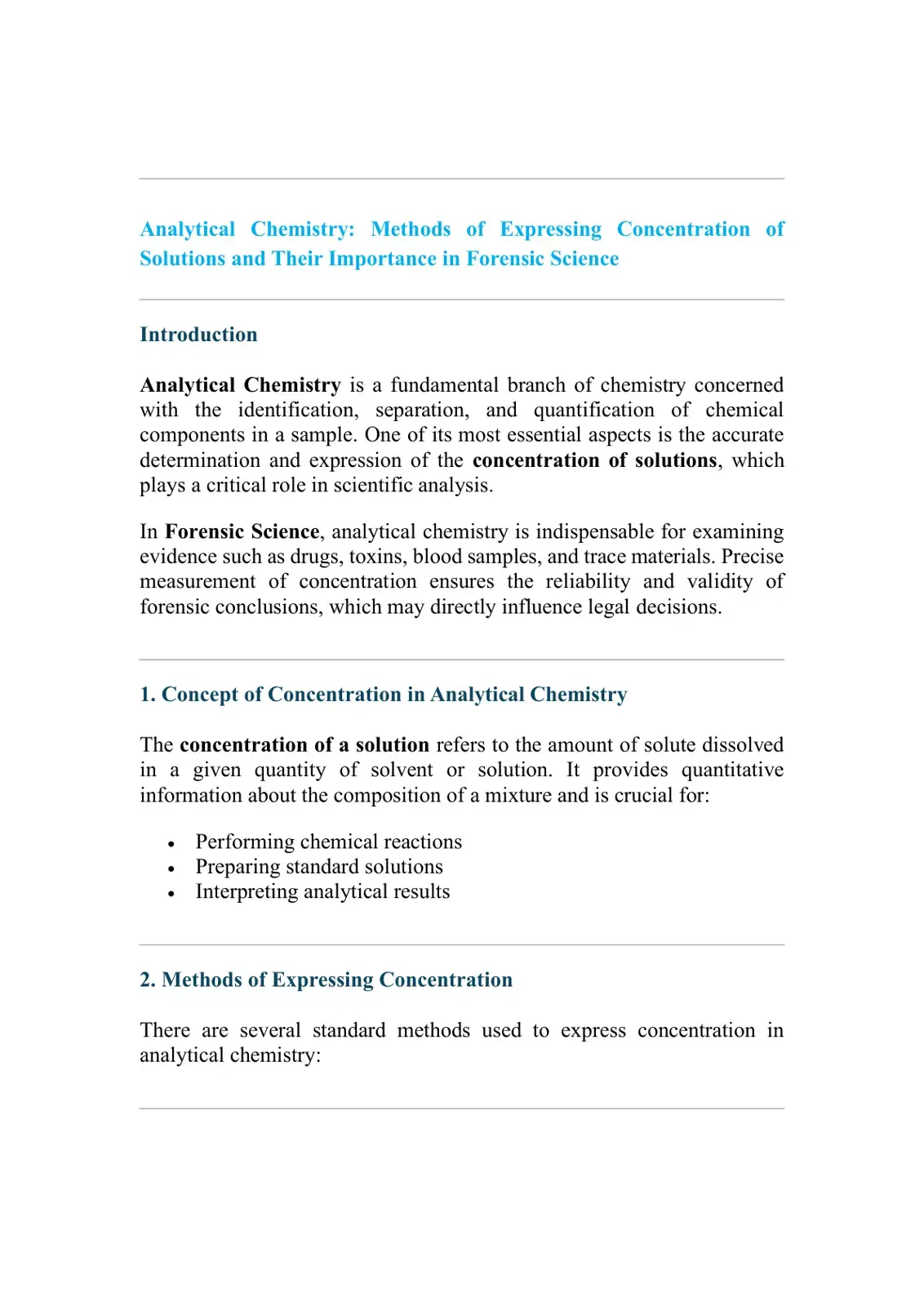 غلاف كتاب Analytical Chemistry: Methods of Expressing Concentration of Solutions and Their Importance in Forensic Science