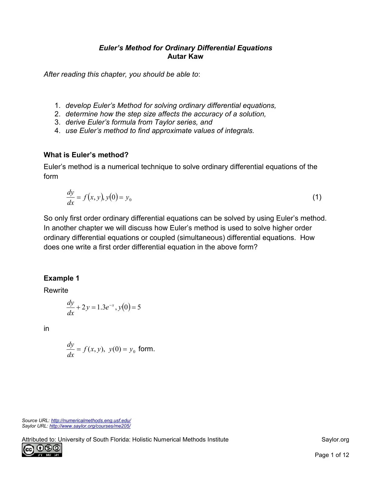 غلاف كتاب Euler's Method for Ordinary Differential Equations