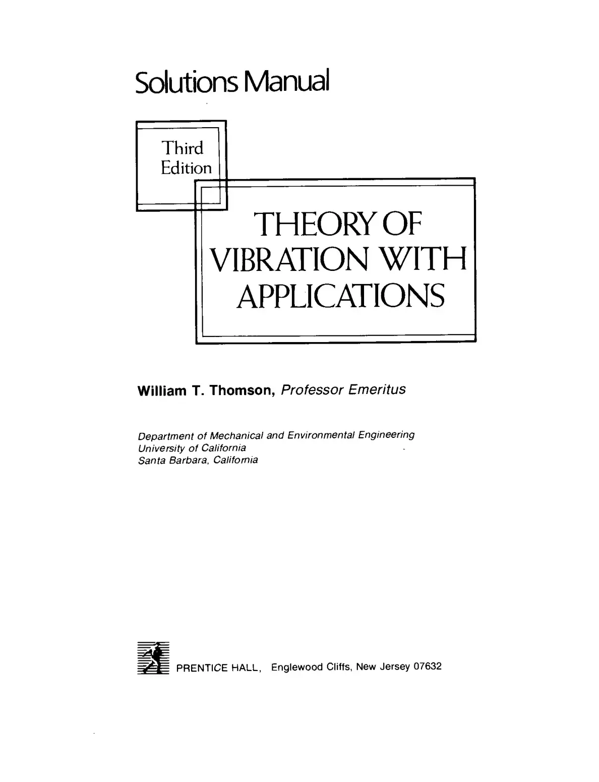 غلاف كتاب Solutions Manual THEORY OF VIBRATION WITH APPLICATIONS