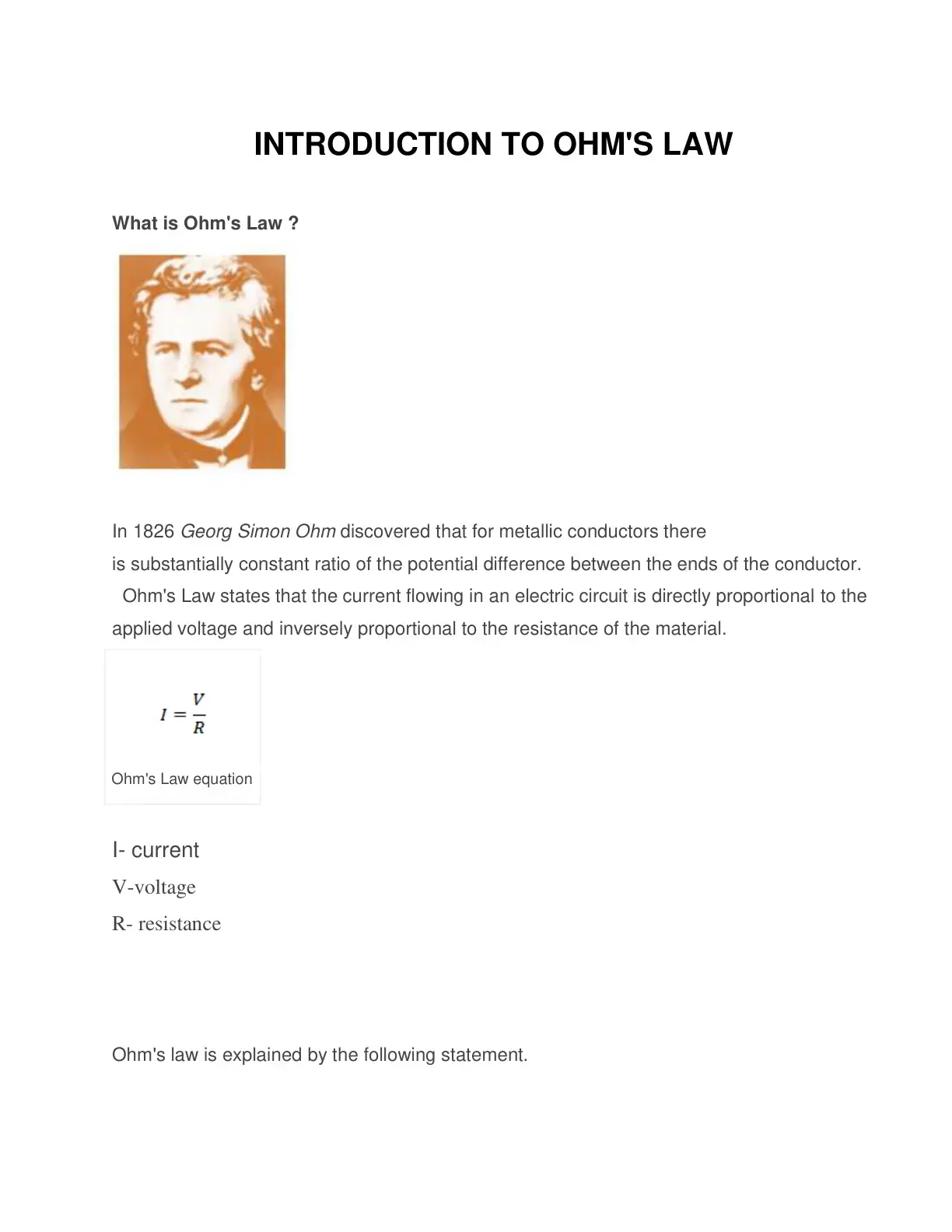 غلاف كتاب Introduction to Ohm's Law