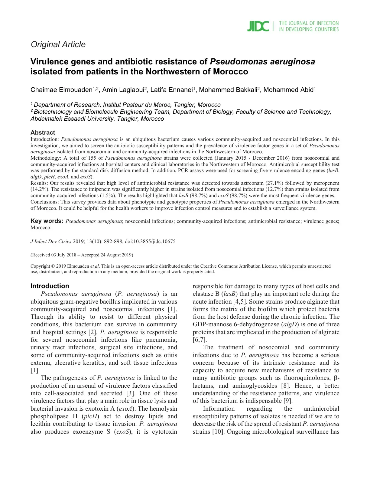 غلاف كتاب Virulence genes and antibiotic resistance of Pseudomonas aeruginosa isolated from patients in the Northwestern of Morocco