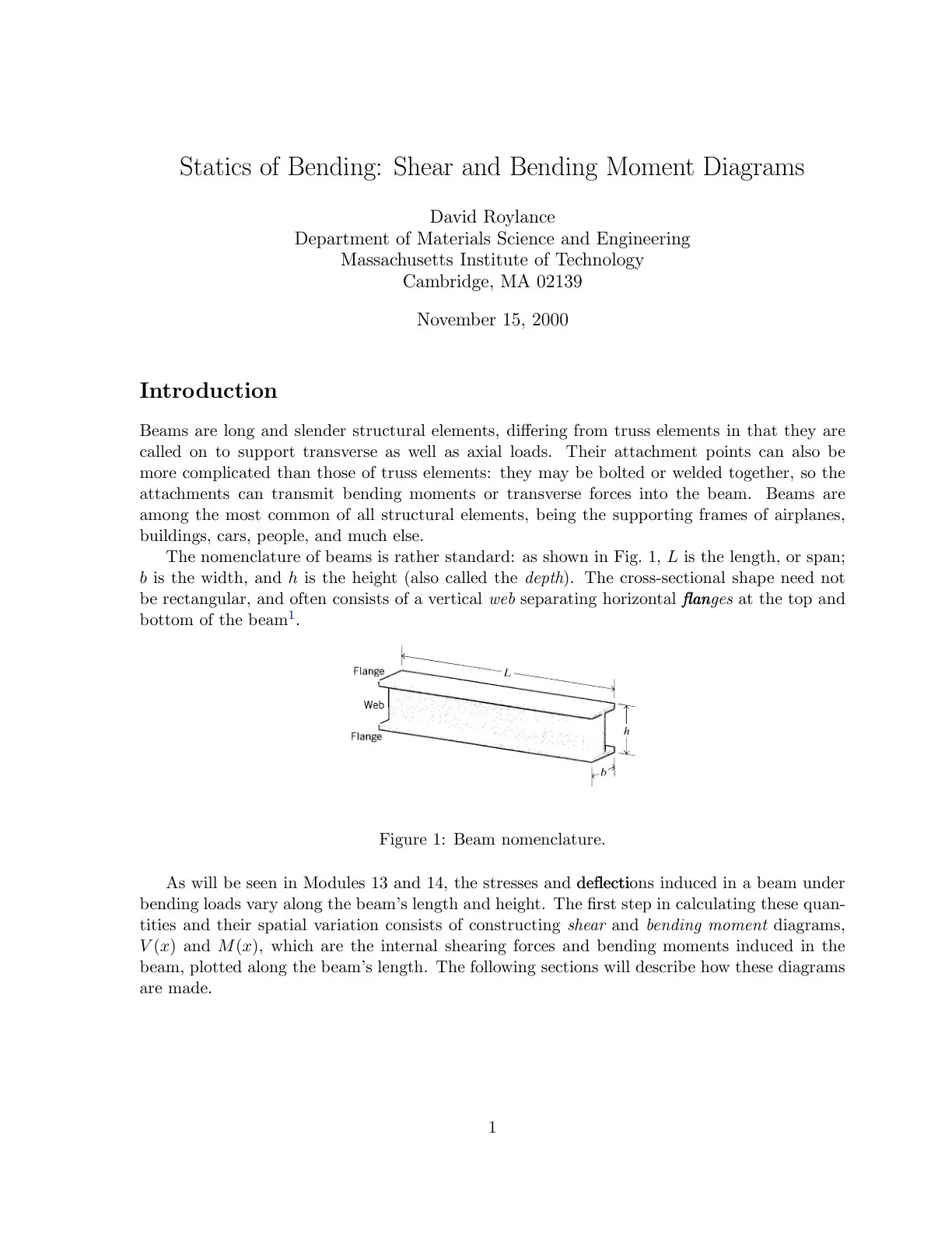 غلاف كتاب Statics of Bending: Shear and Bending Moment Diagrams