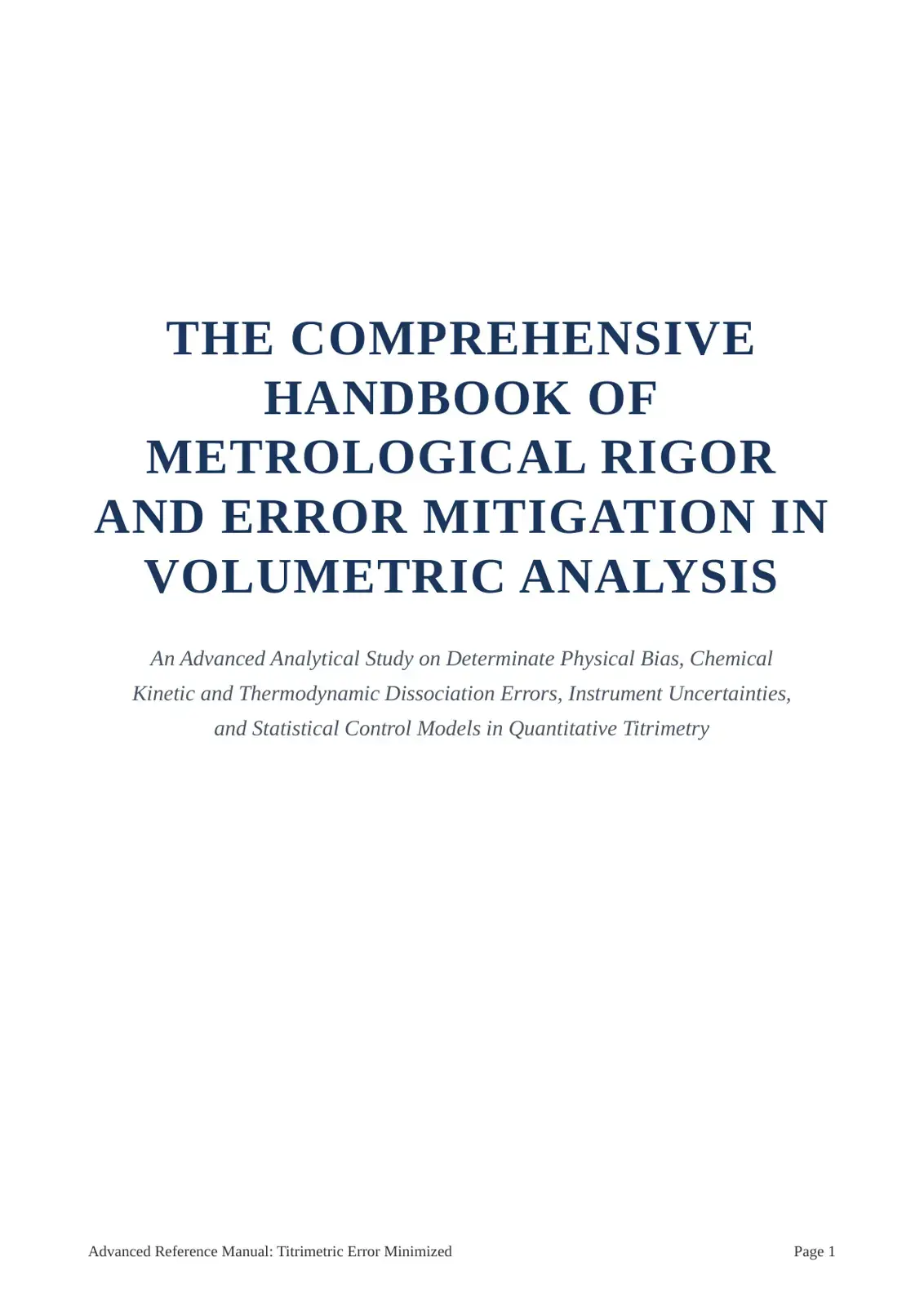 غلاف كتاب The Comprehensive Handbook of Metrological Rigour and Error Mitigation in Volumetric Analysis