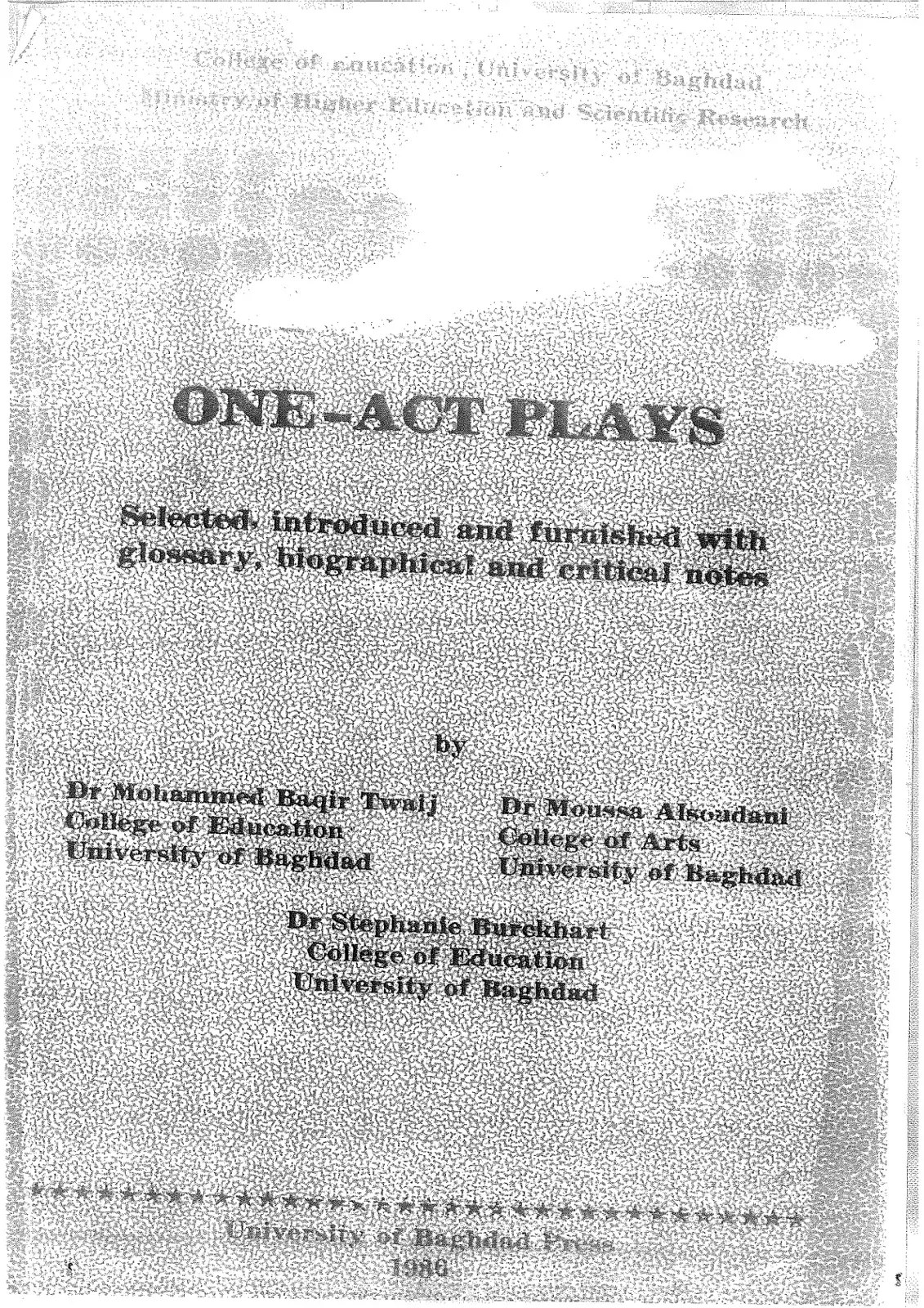 غلاف كتاب ONE-ACT PLAYS