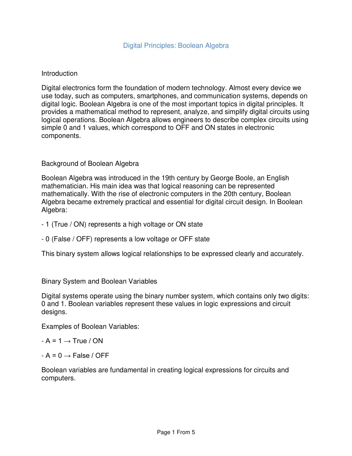 غلاف كتاب Digital Principles: Boolean Algebra