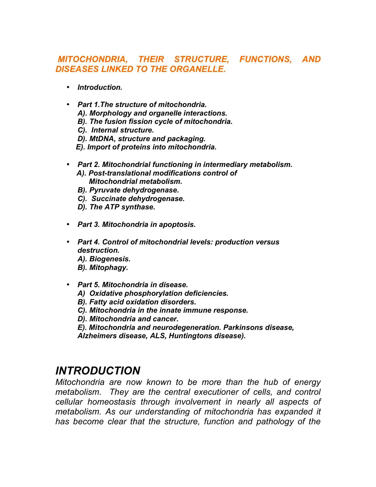 غلاف كتاب MITOCHONDRIA, THEIR STRUCTURE, FUNCTIONS, AND DISEASES LINKED TO THE ORGANELLE.