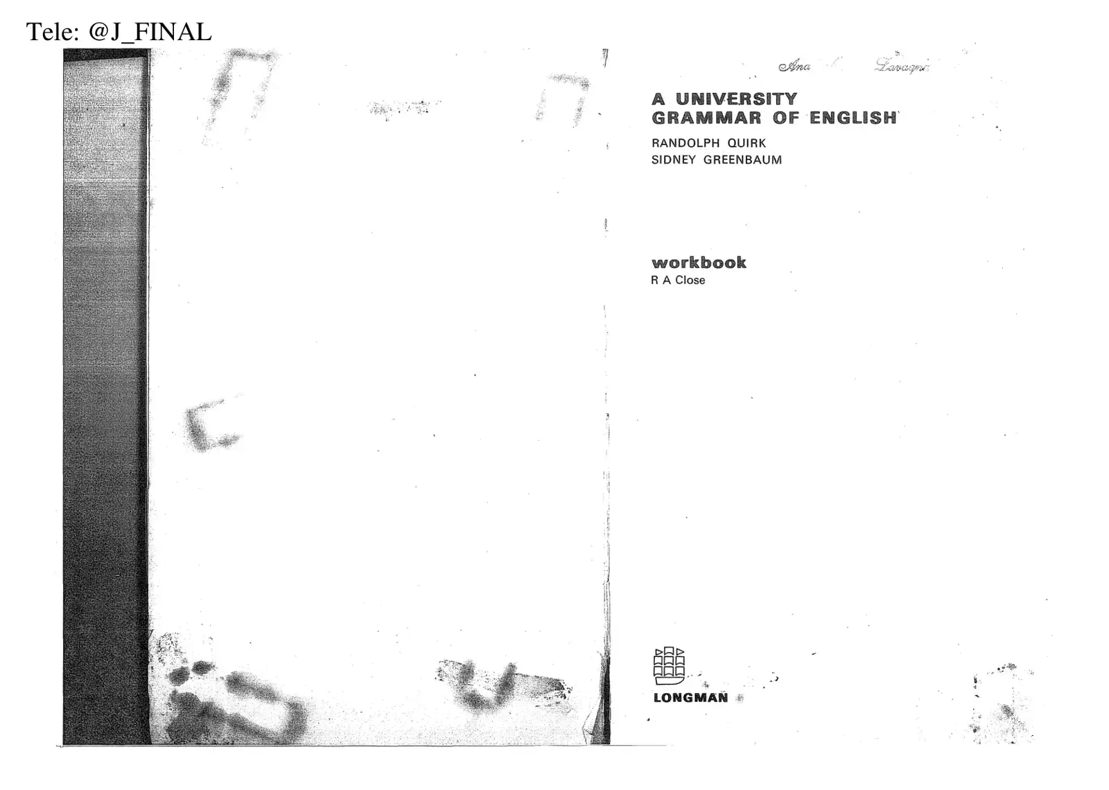 غلاف كتاب A University Grammar of English