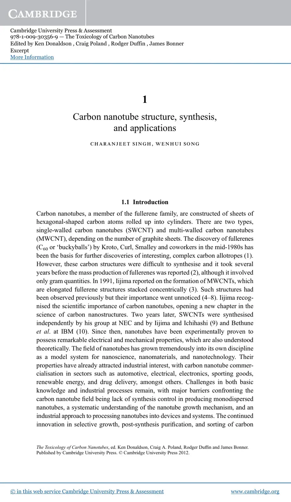 غلاف كتاب The Toxicology of Carbon Nanotubes