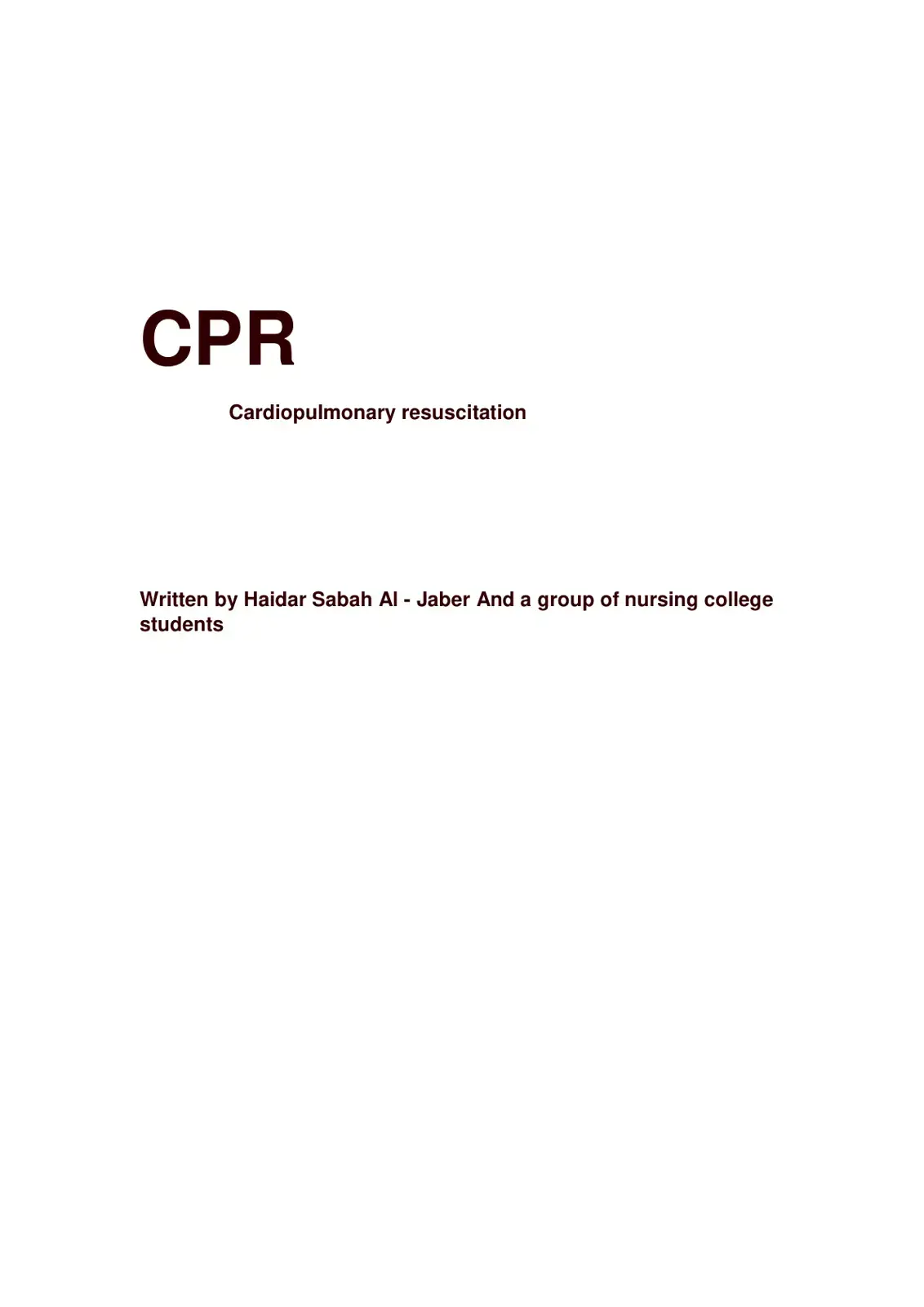 غلاف كتاب CPR Cardiopulmonary resuscitation