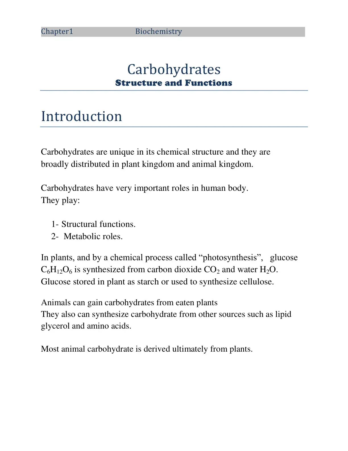 غلاف كتاب Biochemistry: Carbohydrates Structure and Functions