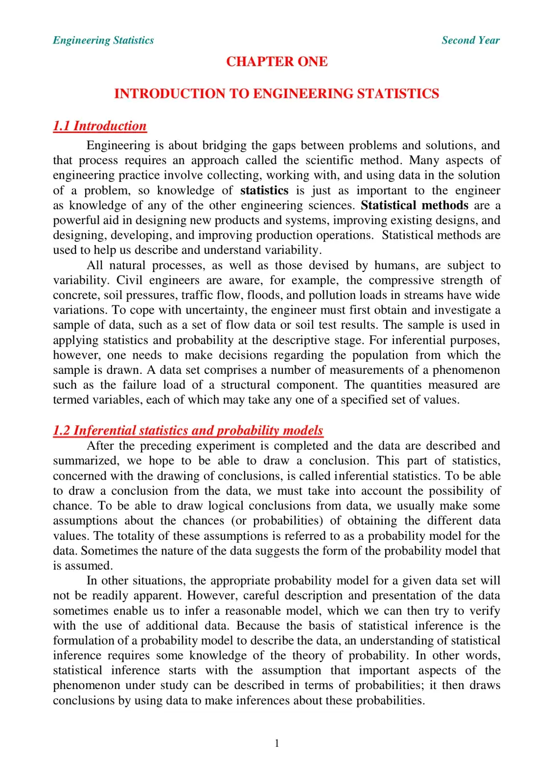 غلاف كتاب Engineering Statistics Chapter One: Introduction to Engineering Statistics