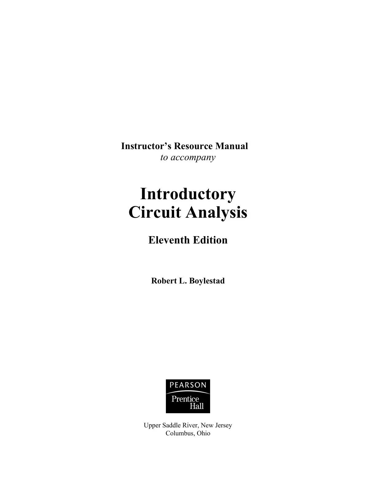 غلاف كتاب Instructor's Resource Manual to accompany Introductory Circuit Analysis Eleventh Edition