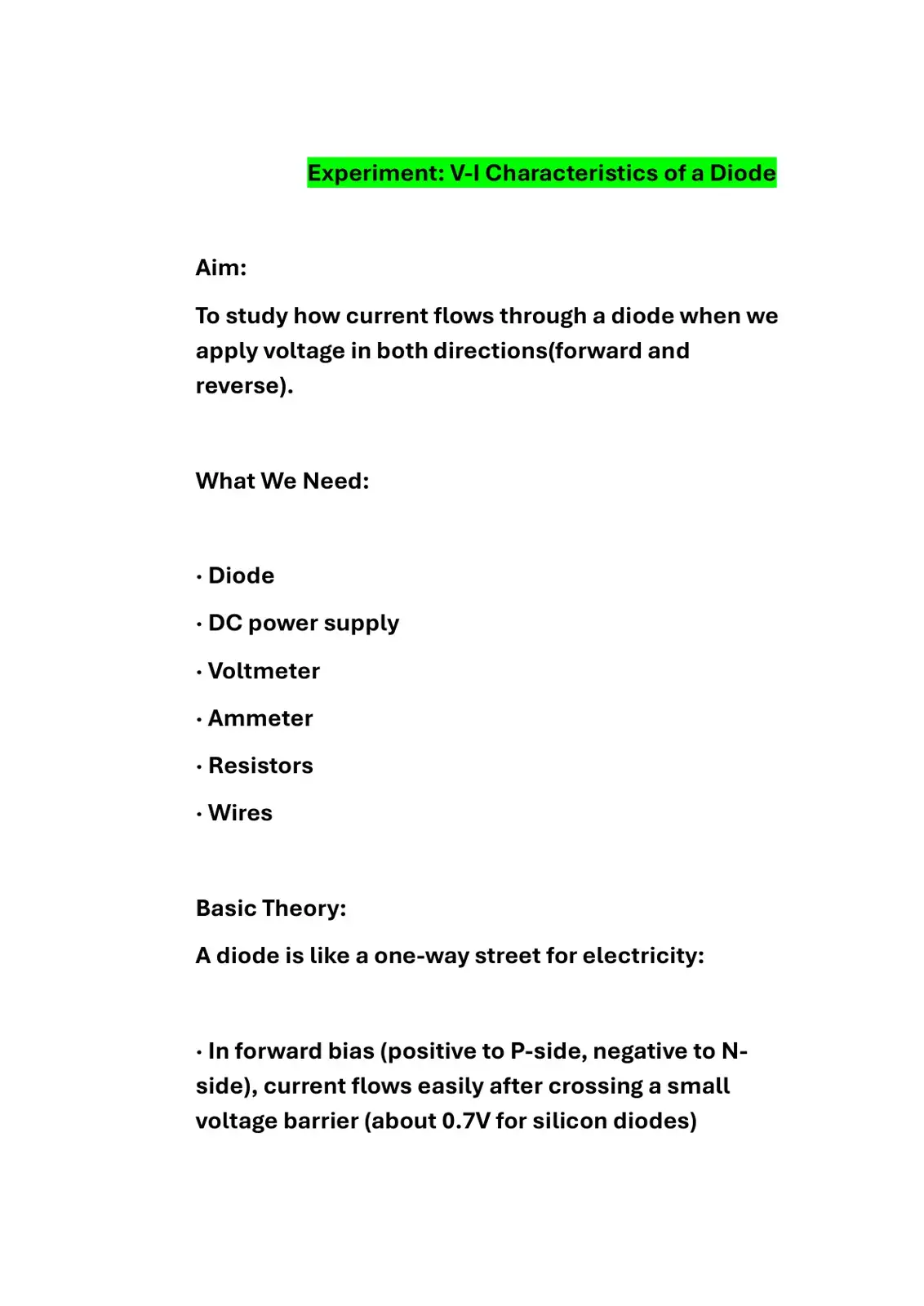 غلاف كتاب V-I Characteristics of a Diode