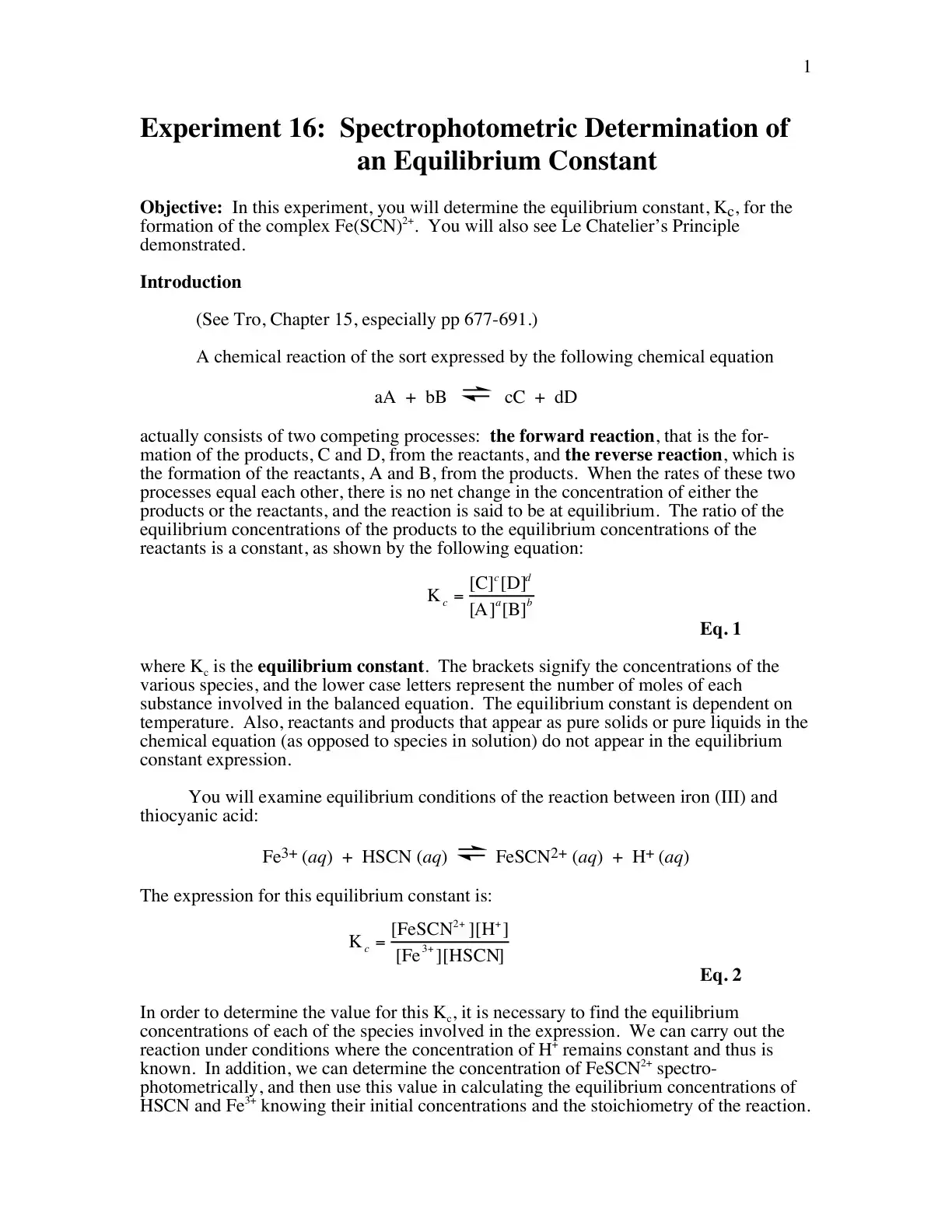 غلاف كتاب Experiment 16: Spectrophotometric Determination of an Equilibrium Constant