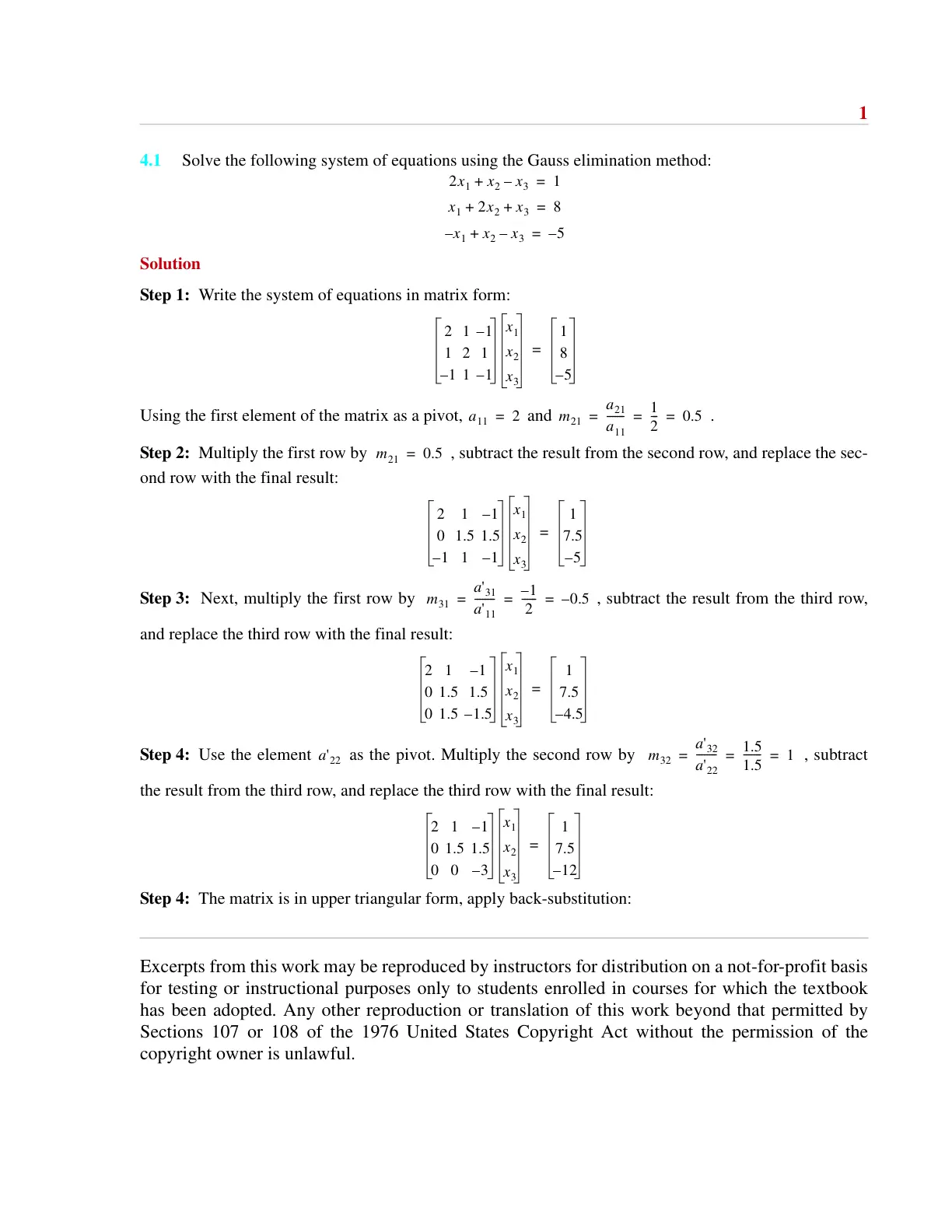 غلاف كتاب Solve the following system of equations using the Gauss elimination method