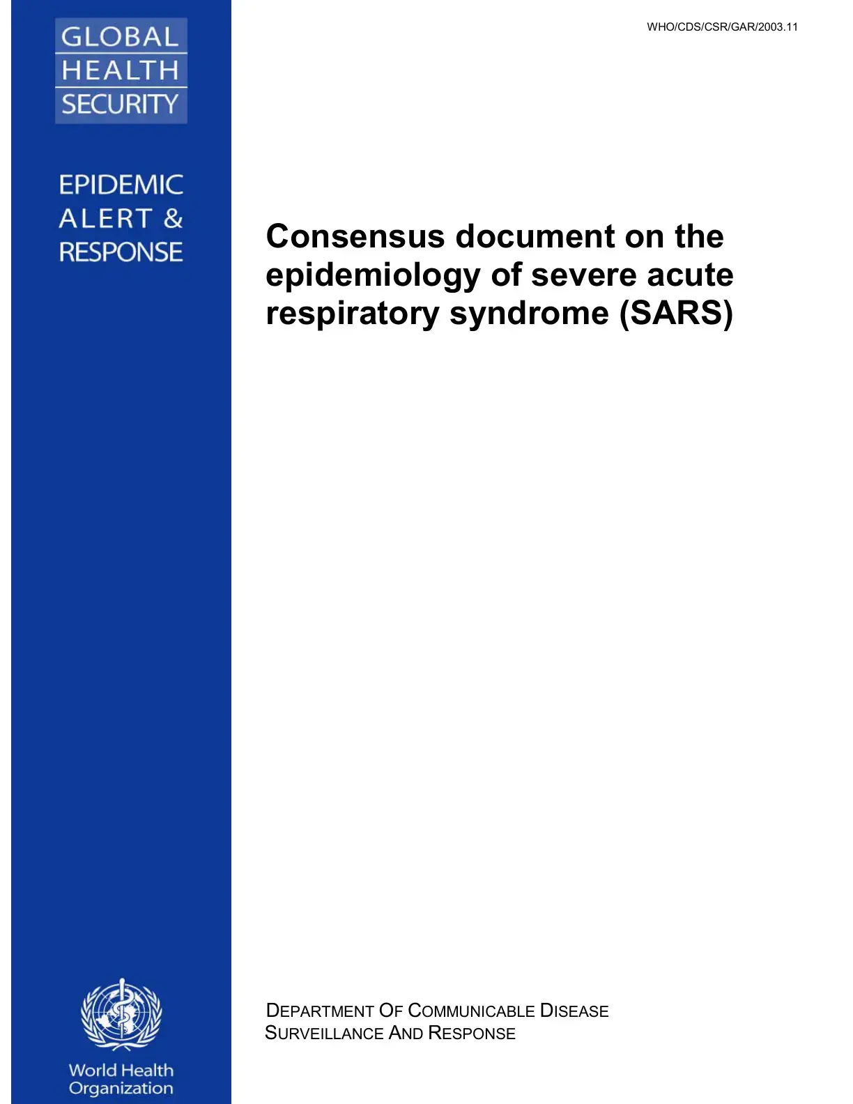غلاف كتاب Consensus document on the epidemiology of severe acute respiratory syndrome (SARS)