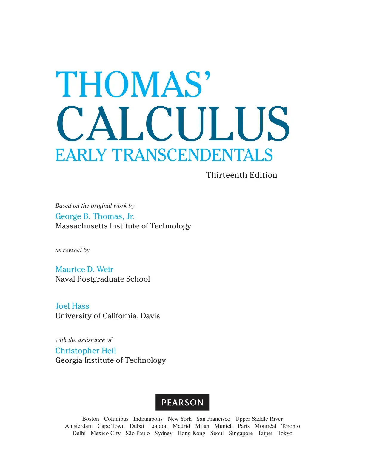 غلاف كتاب Thomas' Calculus Early Transcendentals, Thirteenth Edition