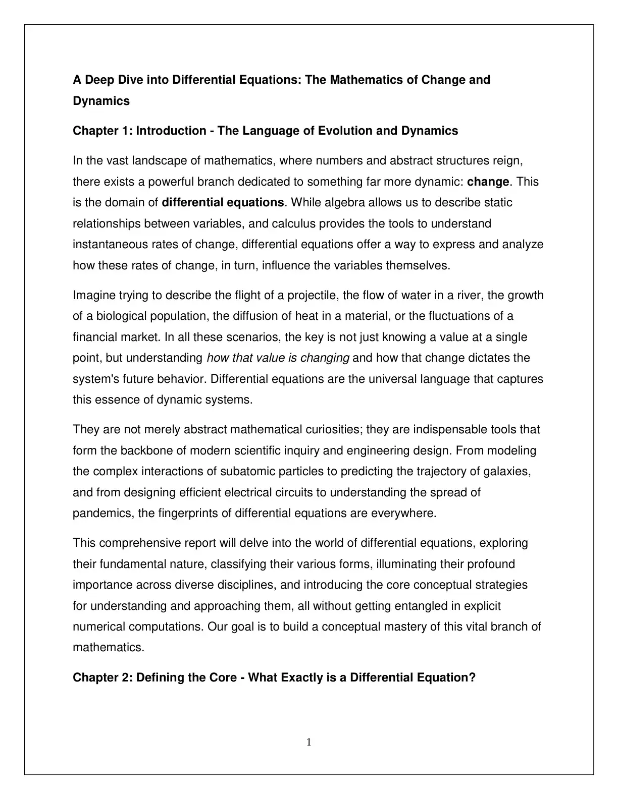 غلاف كتاب A Deep Dive into Differential Equations: The Mathematics of Change and Dynamics - Chapter 1: Introduction