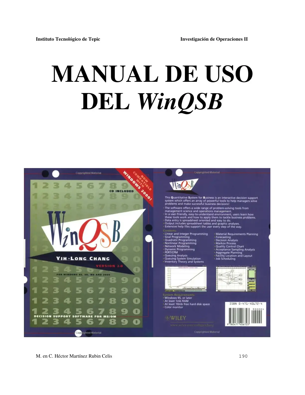 غلاف كتاب Investigación de Operaciones II - Manual de uso del WinQSB