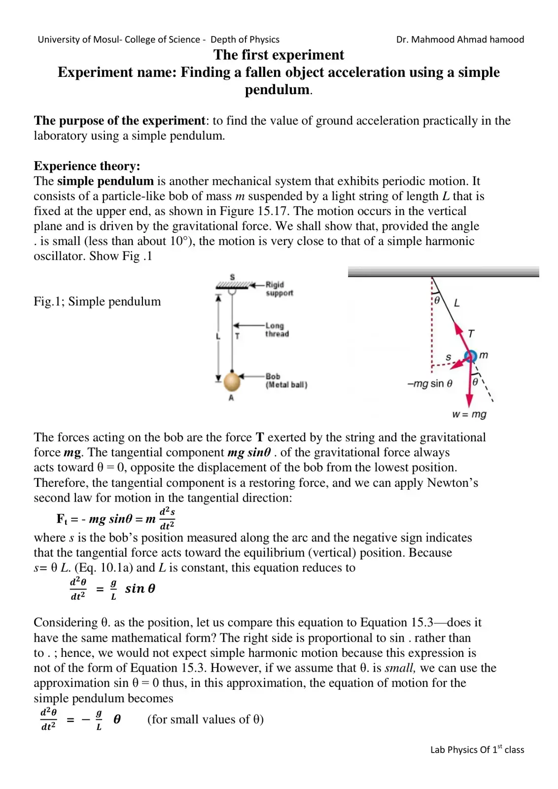 غلاف كتاب Finding a fallen object acceleration using a simple pendulum.
