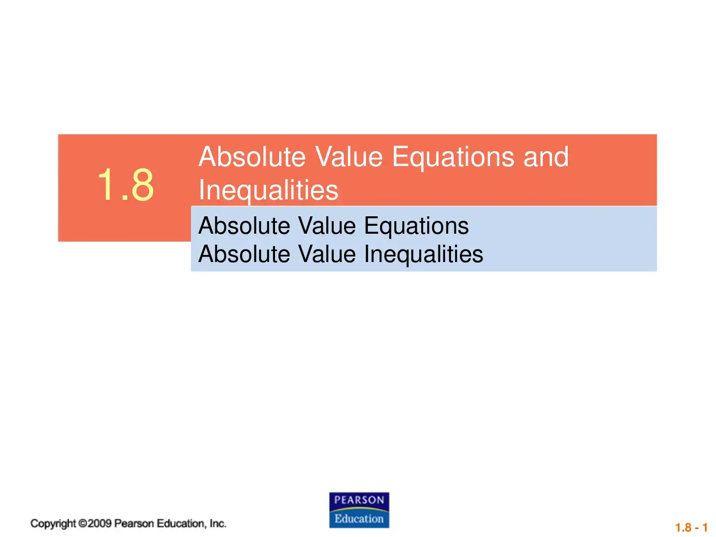 غلاف كتاب 1.8 Absolute Value Equations and Inequalities