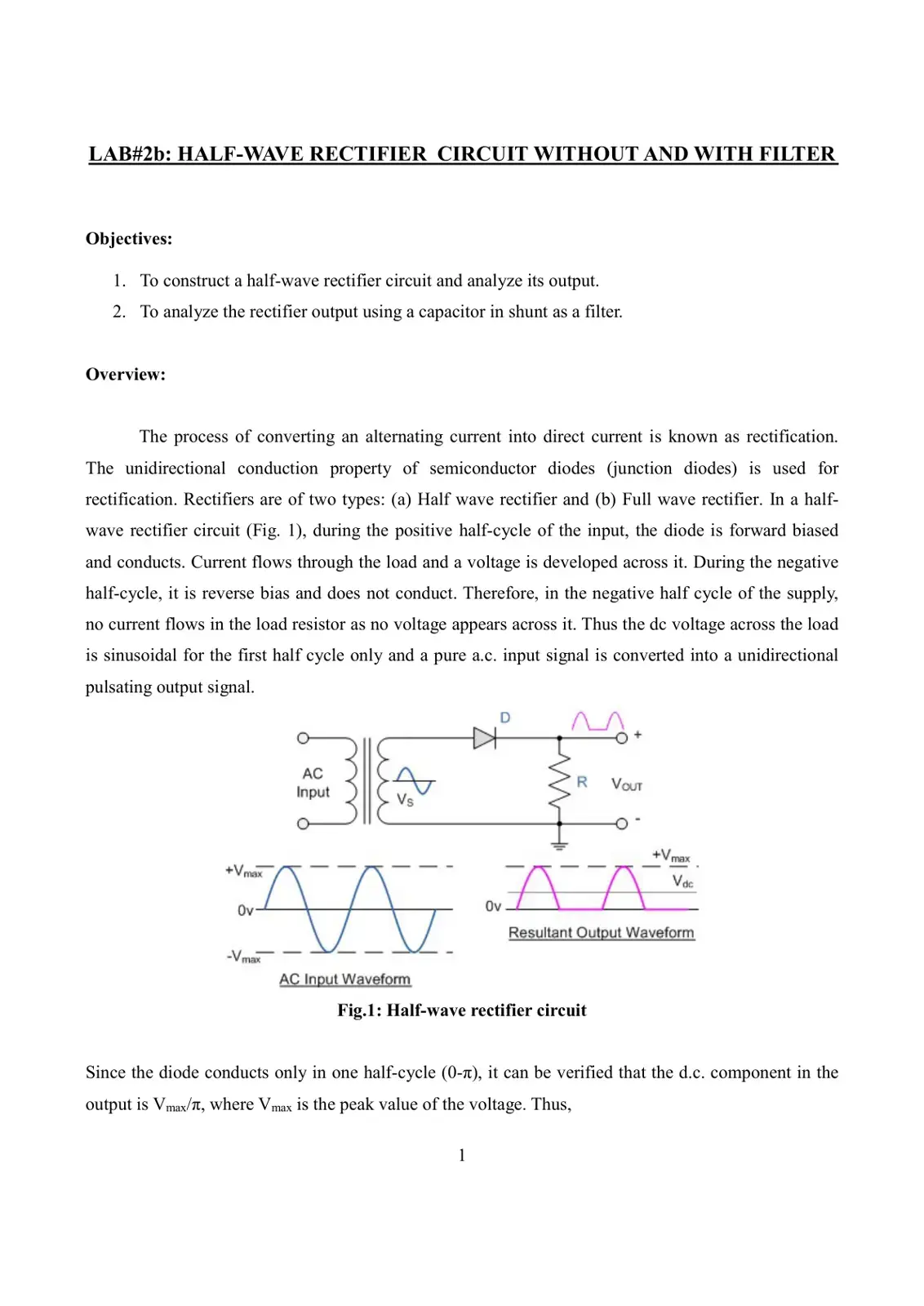 غلاف كتاب LAB#2b: Half-Wave Rectifier Circuit Without and With Filter