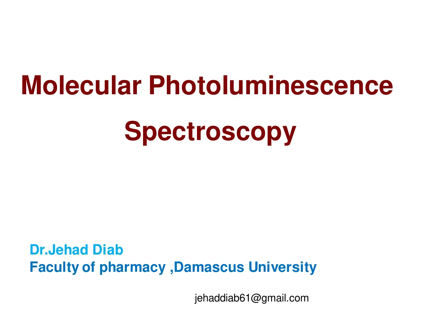 غلاف كتاب Molecular Photoluminescence Spectroscopy