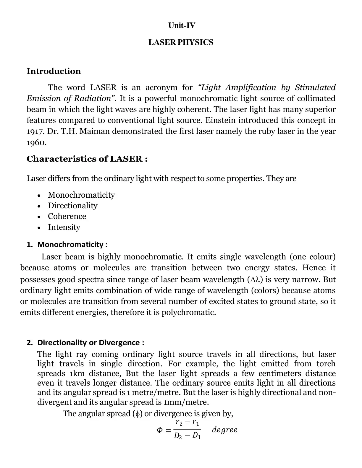 غلاف كتاب LASER PHYSICS Unit-IV