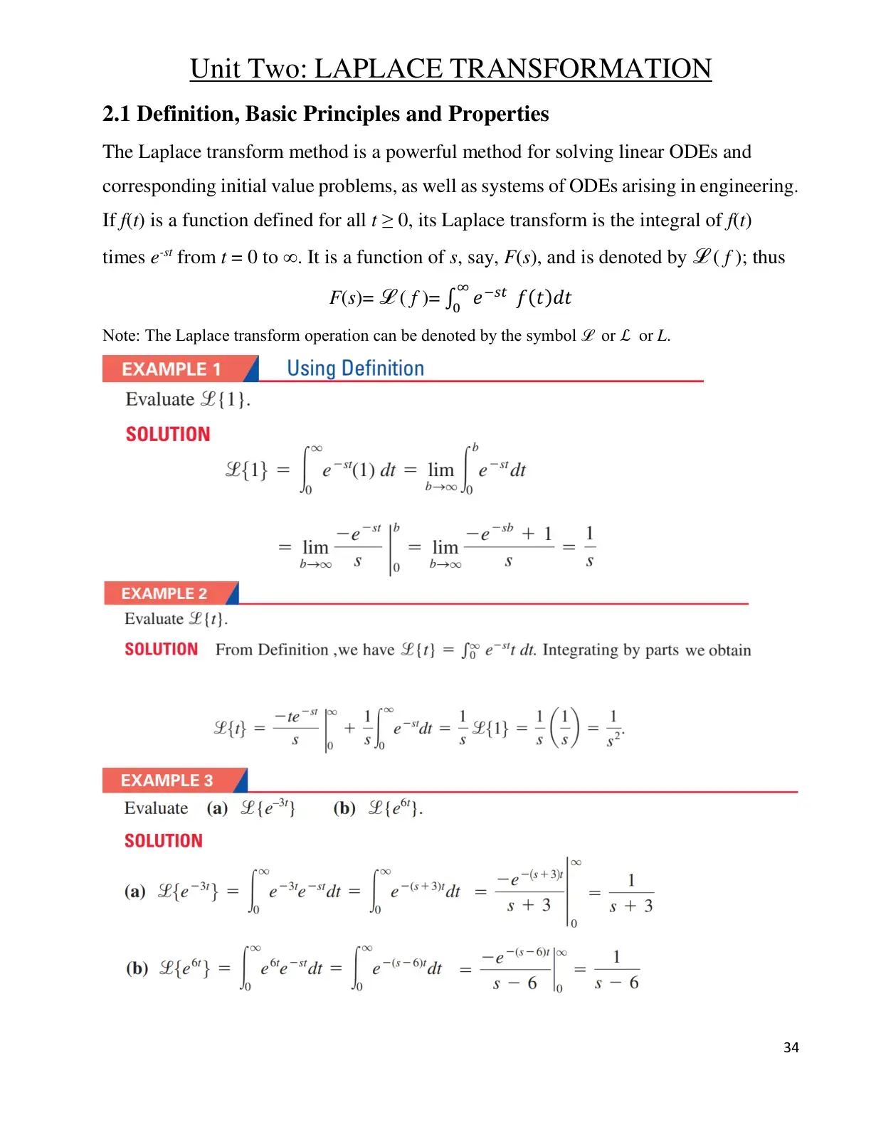 غلاف كتاب Unit Two: Laplace Transformation