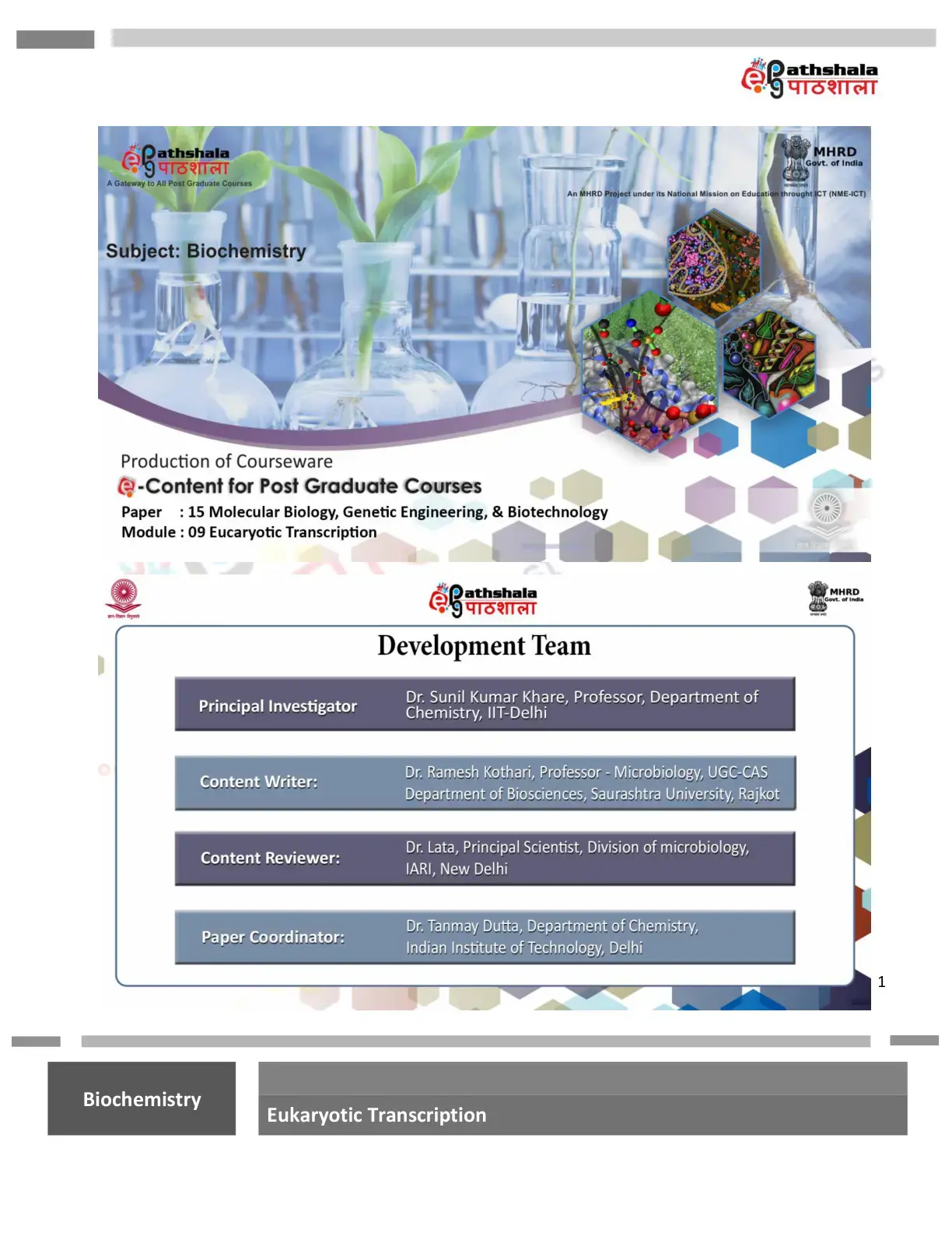 غلاف كتاب Biochemistry: Eukaryotic Transcription