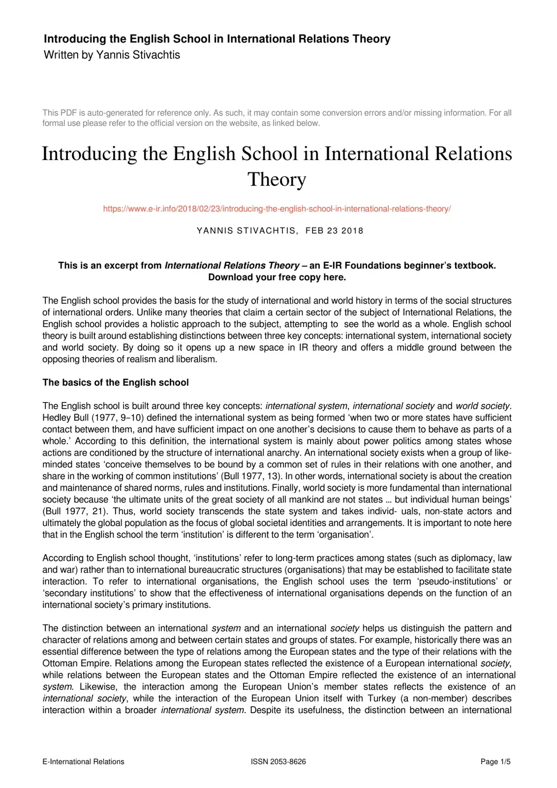 غلاف كتاب Introducing the English School in International Relations Theory