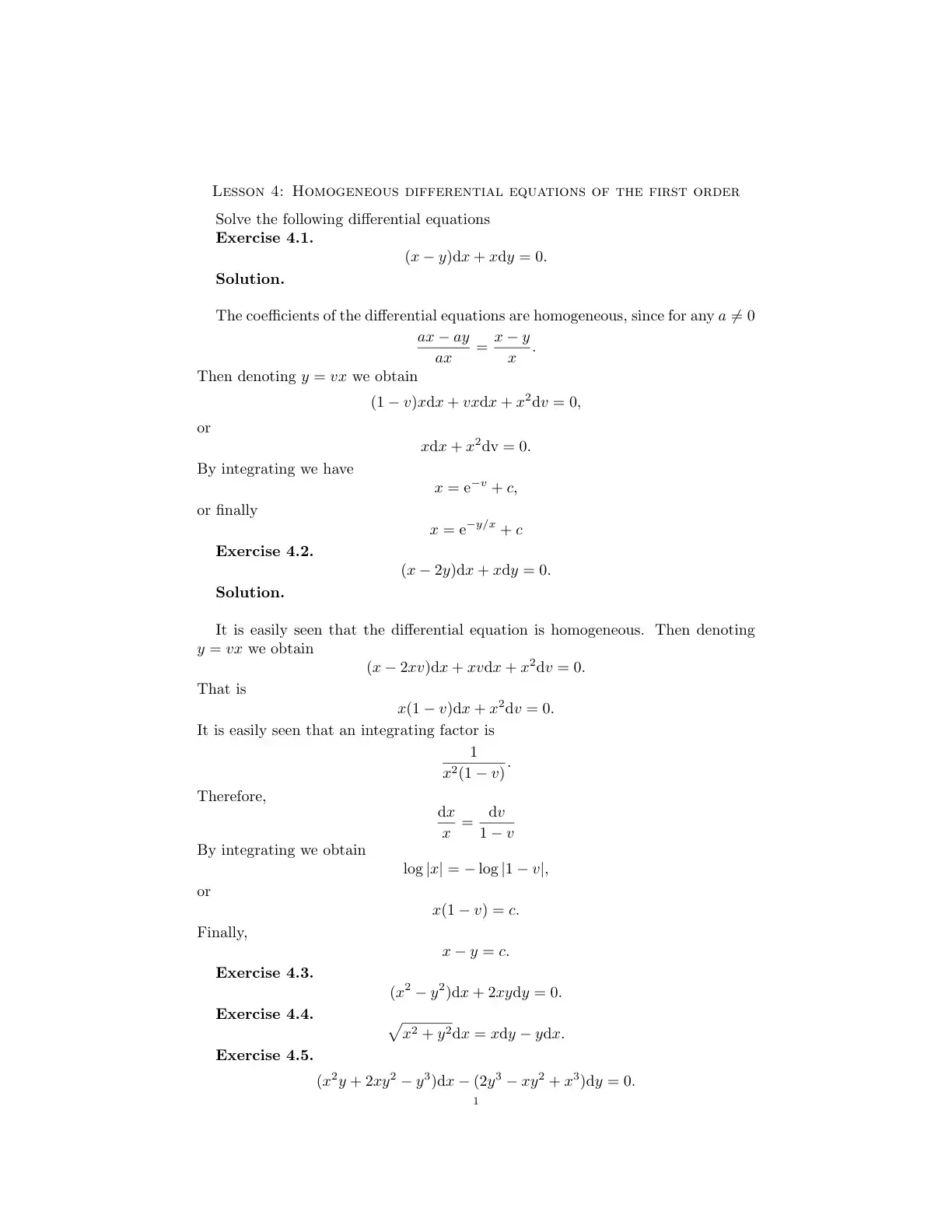 غلاف كتاب Homogeneous Differential Equations of the First Order