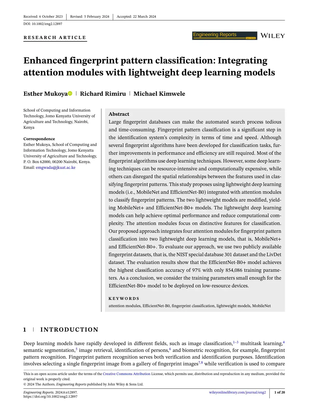 غلاف كتاب Enhanced fingerprint pattern classification: Integrating attention modules with lightweight deep learning models