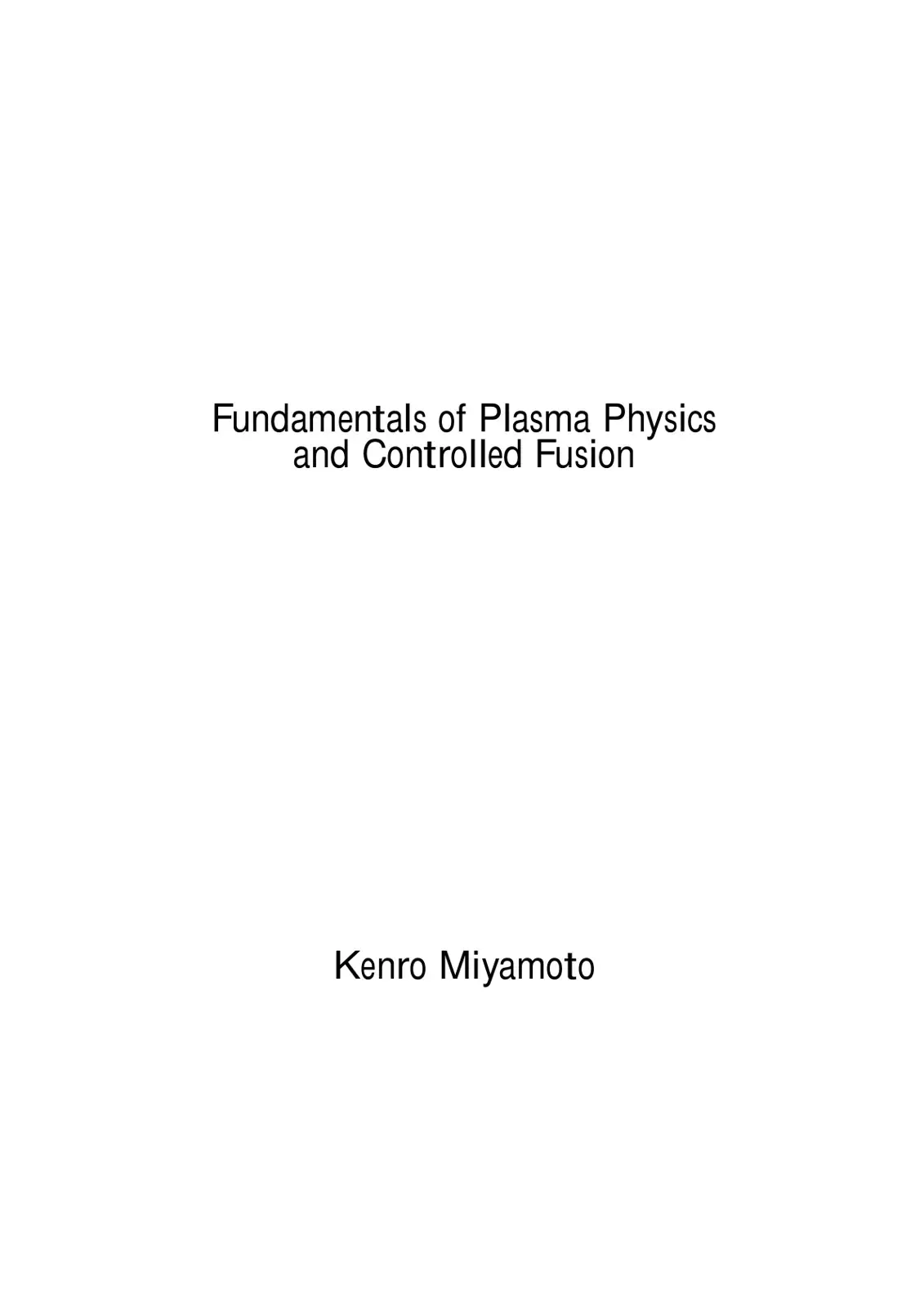 غلاف كتاب Fundamentals of Plasma Physics and Controlled Fusion