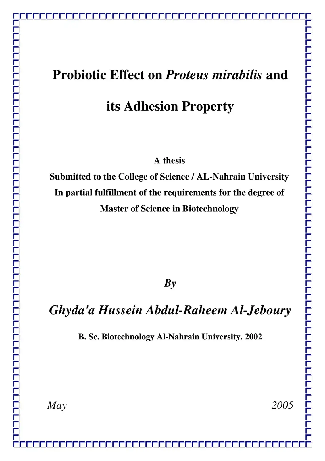 غلاف كتاب Probiotic Effect on Proteus mirabilis and its Adhesion Property