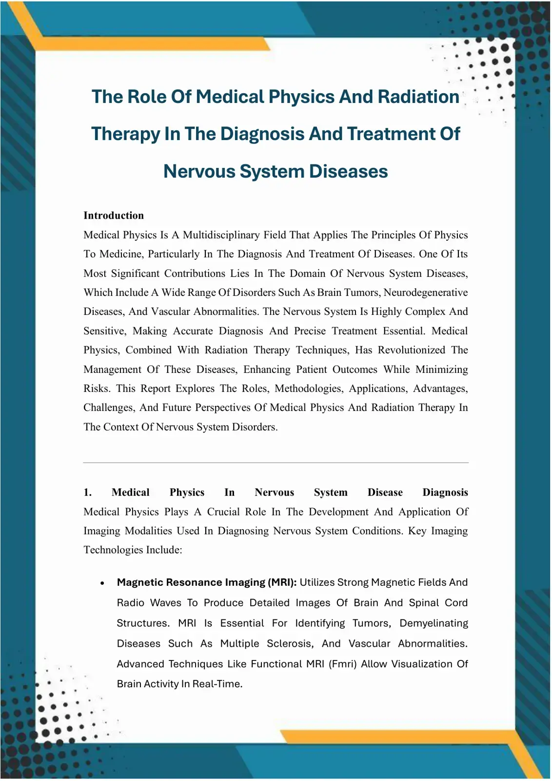غلاف كتاب The Role Of Medical Physics And Radiation Therapy In The Diagnosis And Treatment Of Nervous System Diseases
