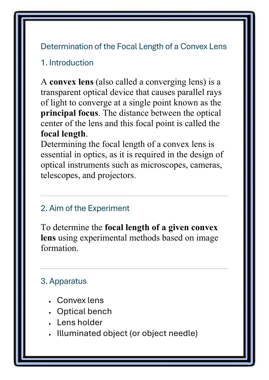 غلاف كتاب Determination of the Focal Length of a Convex Lens